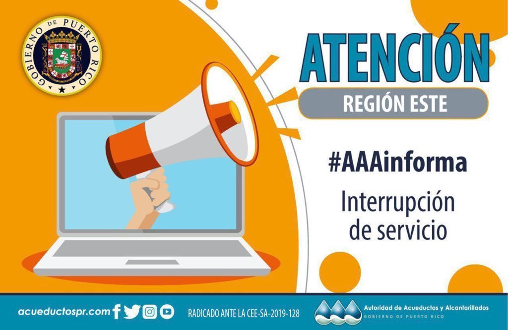 AcueductosPR's tweet photo. [Atención] Brigada #RegiónEste  trabaja en la reparación de una tubería de distribución en residencial #Roig en #Humacao. Mientras finalizan los trabajos, residentes del residencial, así como de los sectores #LaRolina y #Collores experimentarán interrupción del servicio. https://t.co/s8KWDvYC8s