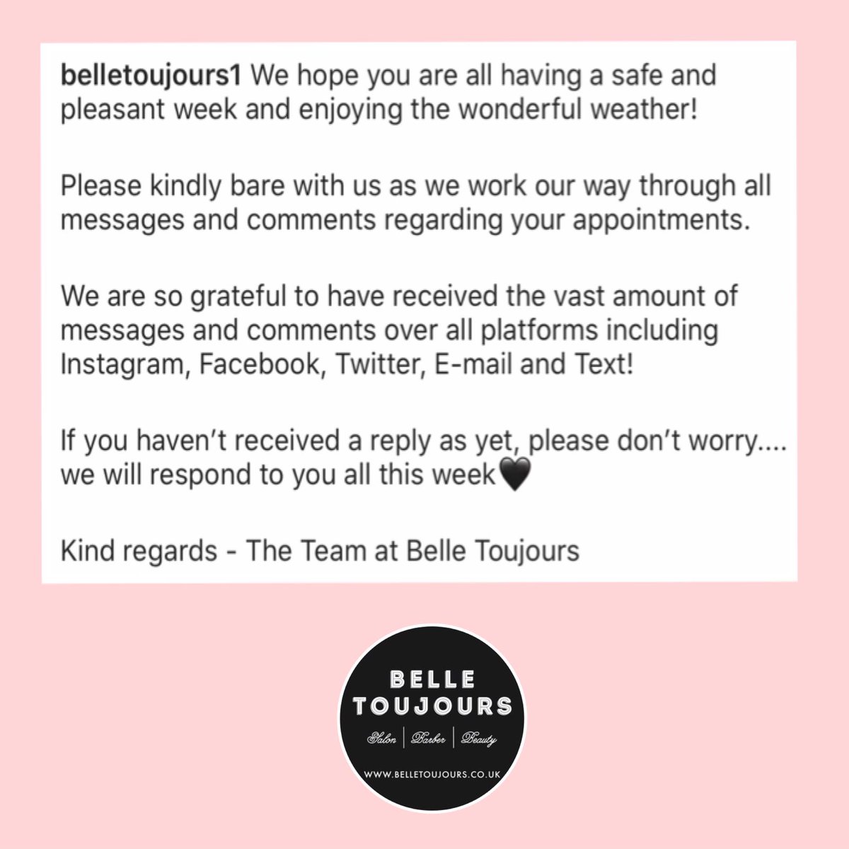 BelleToujours_'s tweet photo. Please bare with us we appreciate your patience and will be in touch with you all asap,we can't wait to see you all https://t.co/swUM0oNaPI