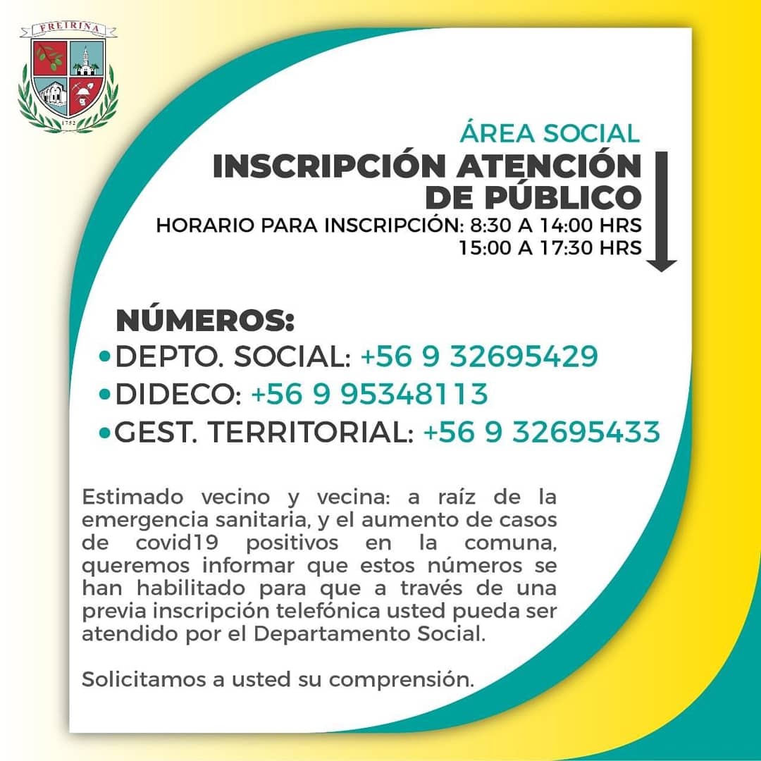 OFreirina's tweet photo. Desde la Oficina de Discapacidad estamos disponible para gestión de trámites vía telefónica. 
Contacto:
📞971746647
📞983601778
Teléfono MUNICIPALIDAD:
📞512401300
Para atención presencial debes inscribirte previamente. 
🔺Atención a Público a PcD ♿, en Monumento Los Portales. https://t.co/kfdh3SN1Ie