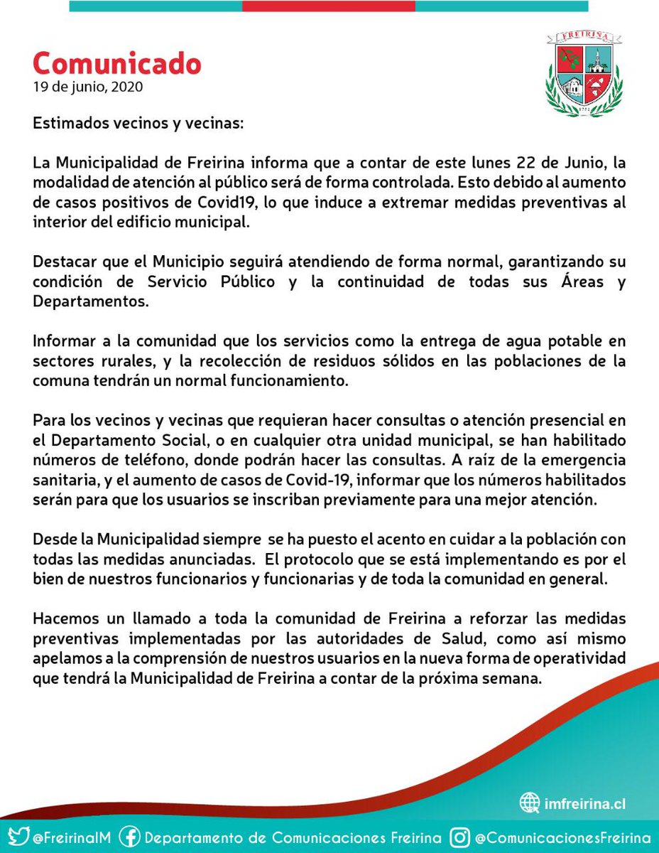 OFreirina's tweet photo. Desde la Oficina de Discapacidad estamos disponible para gestión de trámites vía telefónica. 
Contacto:
📞971746647
📞983601778
Teléfono MUNICIPALIDAD:
📞512401300
Para atención presencial debes inscribirte previamente. 
🔺Atención a Público a PcD ♿, en Monumento Los Portales. https://t.co/kfdh3SN1Ie