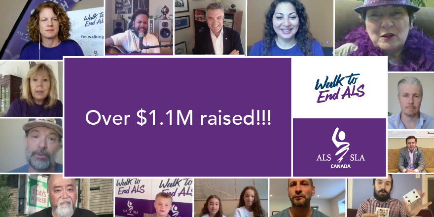 ALSCanada's tweet photo. Yesterday, hundreds of you helped make the first-ever #WalktoEndALS an incredible success! Because of you, we are proud to announce that, across #Ontario, you raised $1.1M! Sincerely, thank you! Your support is critical and means the world to the #ALS community. 💜 https://t.co/HaqFiA7jKa