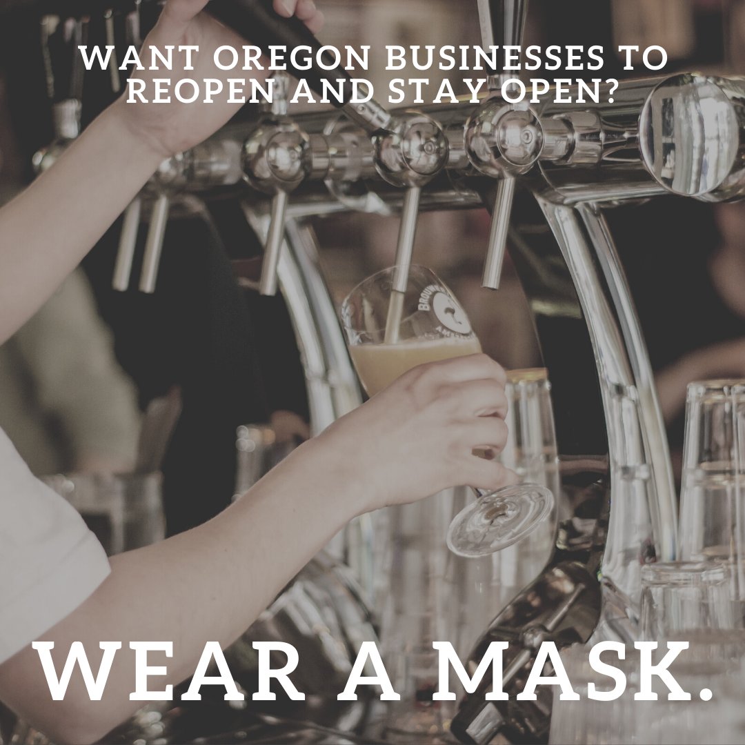 OregonGovBrown's tweet photo. Local businesses will only be able to stay open if each of us does our part to follow health and safety protections like wearing a mask or face covering. The coffee shop, your favorite restaurant, your gym, the brewery down the street: they can only stay open if you stay safe. https://t.co/WCBEazEuTp