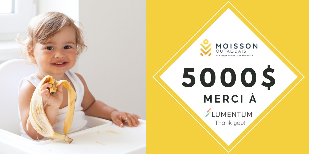 MoissonOutaouai's tweet photo. Merci à @Lumentum pour le don de 5 000 $! Ce généreux don nous aidera à lutter contre la faim! MERCI!😍👏
.
.
Thank you @Lumentum for the $ 5,000 donation! This generous donation will help us tremendously in our fight against hunger! THANK YOU!😍👏 https://t.co/2cvoBX7Rn4