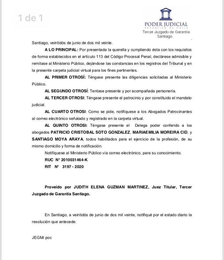 Ni el Ministro de Salud ni el Gobierno. Solo la justicia define si una acción judicial tiene mérito / 3er Juzgado de Garantía declara admisible querella contra Presidente Piñera y ex Ministro Mañalich por eventual responsabilidad en muertes por #COVIDー19 #verdadyjusticia