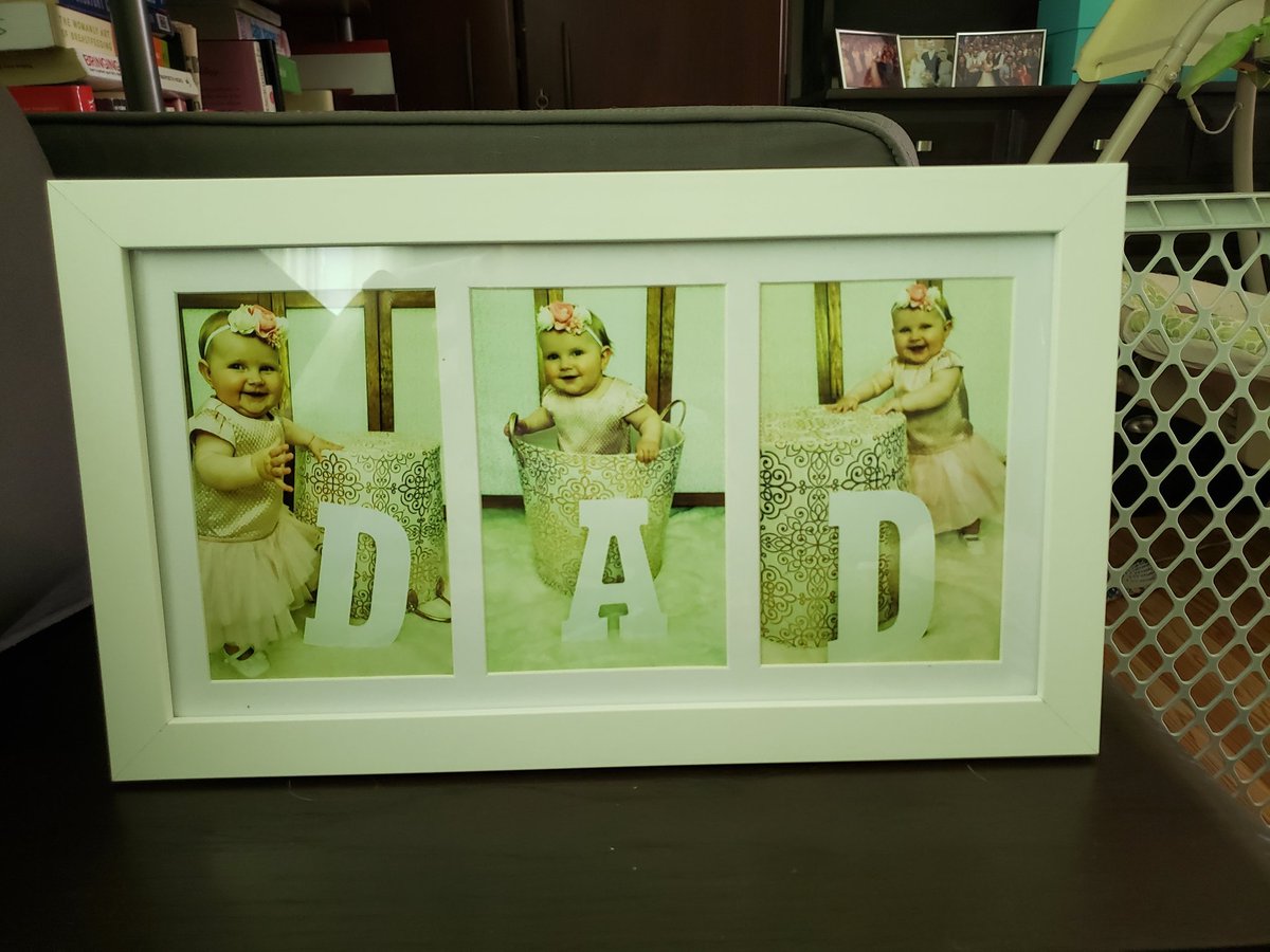ShafferBiotech's tweet photo. Absolutely cannot believe Evie is 1 year old today. Time is going way too fast. Check out this adorable picture frame my wife out together for my first father's day https://t.co/826ODTKp4Z
