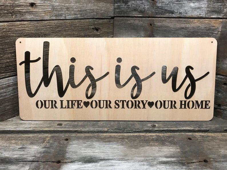 This is us sign is cut with a laser out of 1/8 inch wood. Available in 10 sizes.  wowzaart.com/product/this-i…  #WallArt #WoodArt