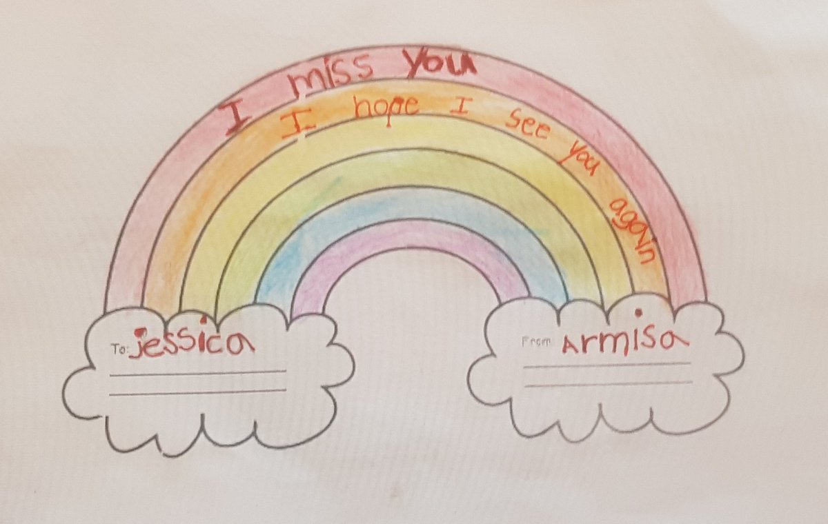 RegisaArmisa's tweet photo. Armisa has colored a rainbow for her friend Jessica
She misses going to school
@Class1B_WS 
@school_ws https://t.co/c5kReOw10v
