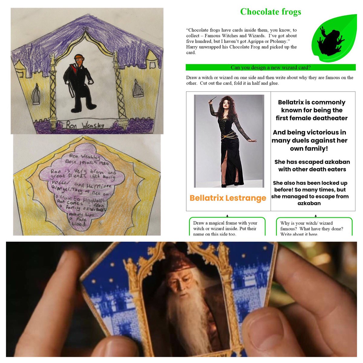 Today, after reading chapter 6 of Harry Potter and the Philosopher’s Stone, we designed our own wizard cards for the famous chocolate frogs. #DistanceLearning #harrypotter