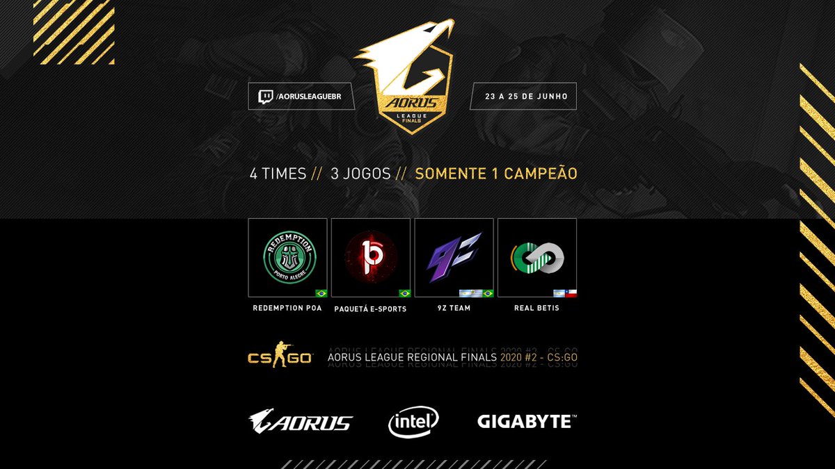 Amanhã começam as Finais Regionais da #AorusLeague! Dois Times do Brasil e 2 dois da Argentina se enfrentarão em busca do título! Quem vai ganhar?
@RedemptionPOA @paquetagaming @9zTeam @CreamRealBetis https://t.co/WbWhDx7Lx6