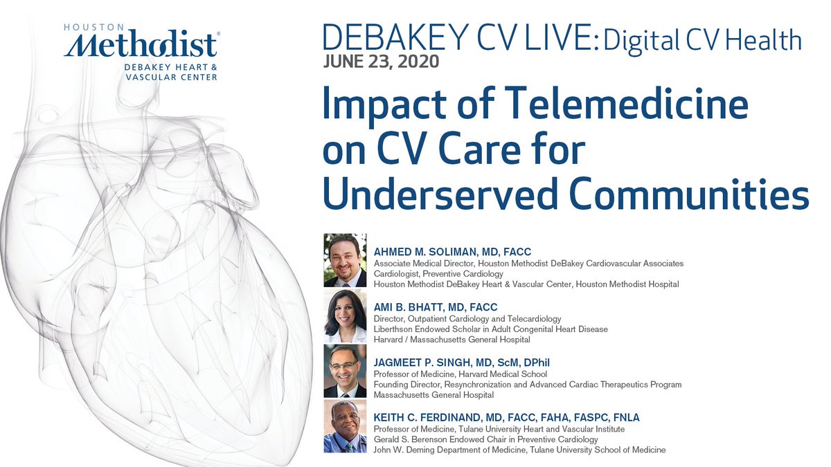 How is #telemedicine affecting CV care for underserved communities? Tune in tomorrow at 5pm CST to find out in #CVlive with @ahmsolmd, @AmiBhattMD, @kcferdmd, and Dr. Jagmeet Singh. bit.ly/2AxweOV #cardiotwitter