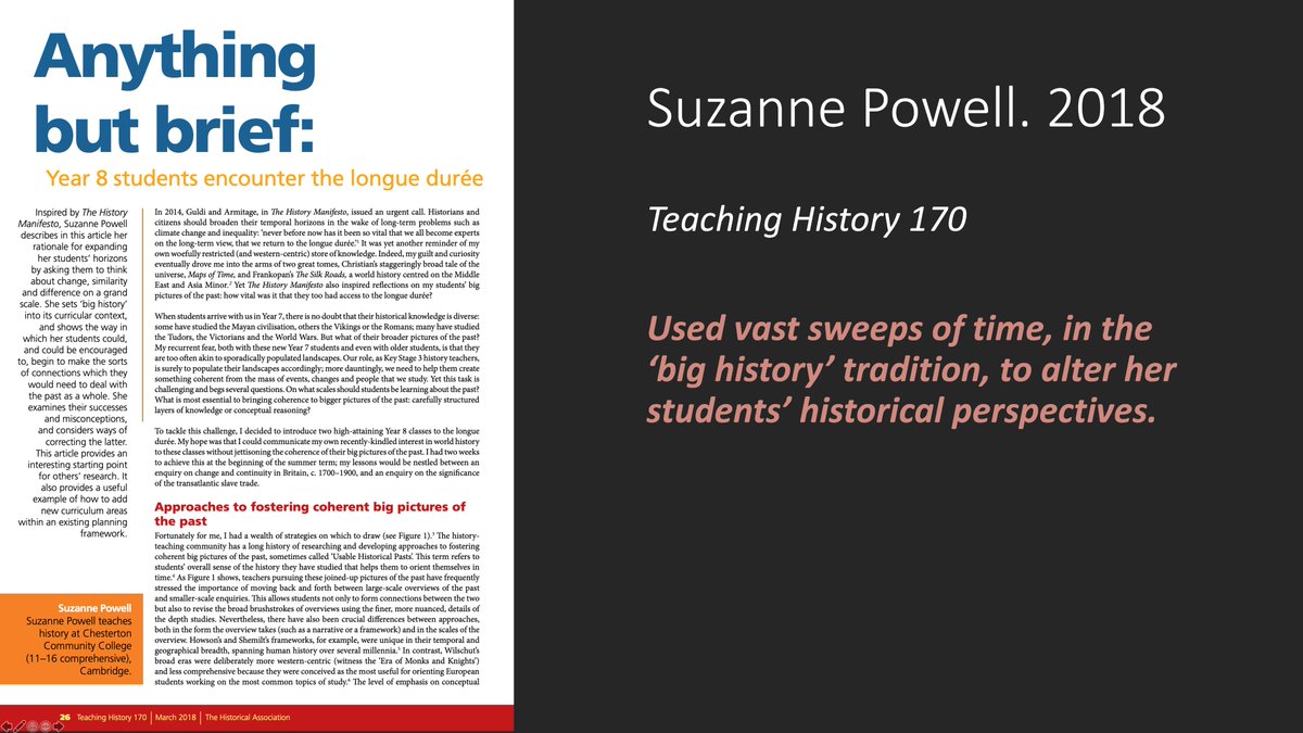 So then we went to Example 2. Quite different. But oh so similar.  @SuzanneLPowell's terrific work that contextualised empire in entirely different (but compatible) ways, using vast sweeps of time. We examined what underpinned her Year 8 planning, all available in  @histassoc TH170