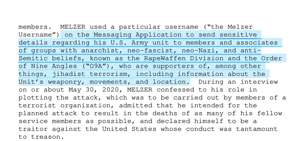 Sent info“to members and associates of groups with anarchist, neo-fascist, neo-Nazi... anti-Semitic beliefs, known as the RapeWaffen Division..the Order of Nine Angles...supporters of.. jihadist terrorism, including information about the Unit’s weaponry, movements, and location”