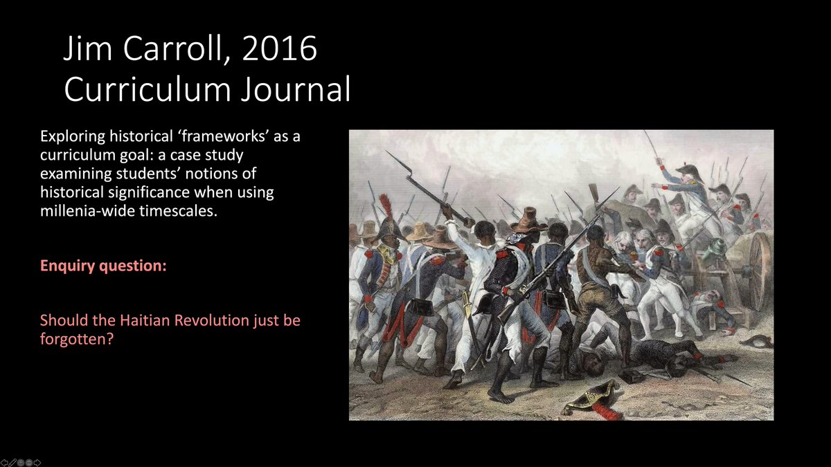 Example 3:  #slavery again but now a different type of 'big' history: 30,000 yrs of slavery. It yields different Qs, different challenges, different perspectives. What did  @jcarrollhistory do? Why the Haitian Revolution? Read about it in  @Curriculum_Jrnl  https://www.tandfonline.com/doi/abs/10.1080/09585176.2016.1191362