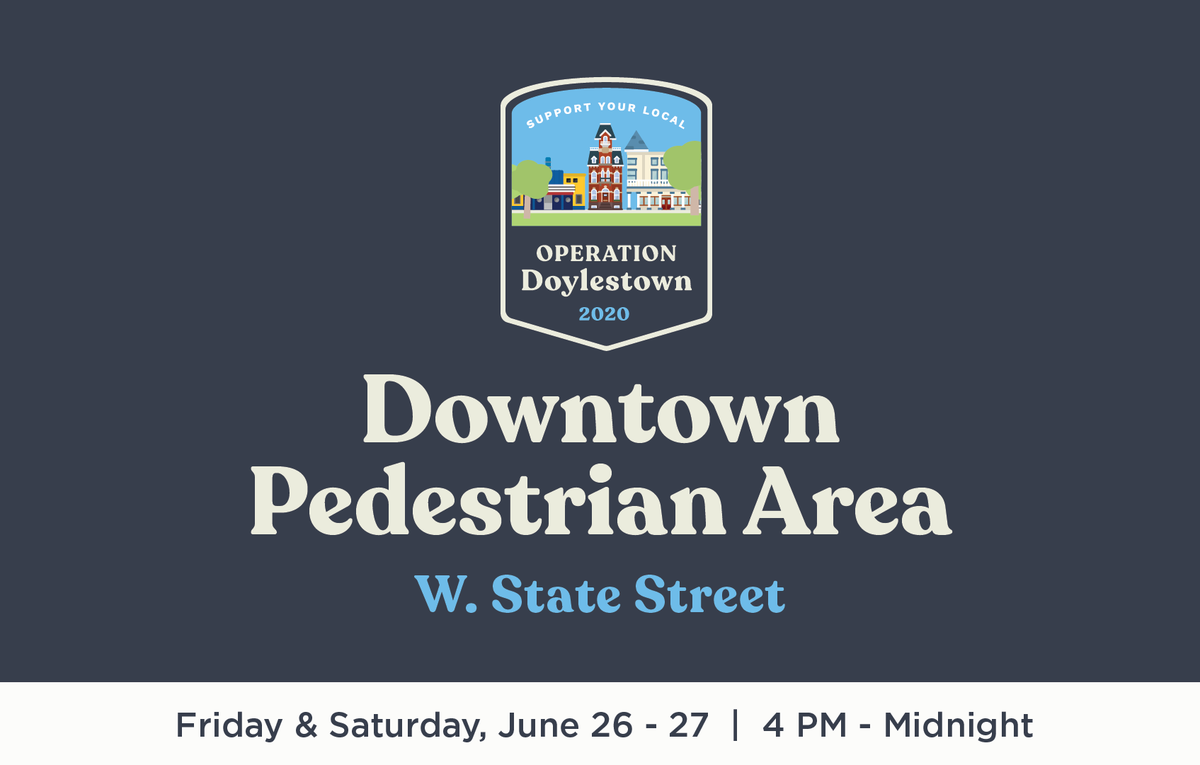 DoylestownBoro's tweet photo. Starting 6/26 the Boro is launching a pedestrian area pilot program. The initial program will close a portion of W State St fondly known as Restaurant Row. Hamilton St to Clinton St will close on 2 recurring weekends to allow outdoor dining and shopping to have a larger footprint https://t.co/PBO0lY5xMi