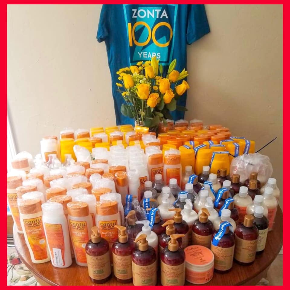 Ethnic hair care products are needed by most of our young women but it is not our most common donation. Thank you to <a href="/ZontaIntl/">Zonta International</a> Club of #Dallas for donating 100 bottles in honor of their 100th anniversary!