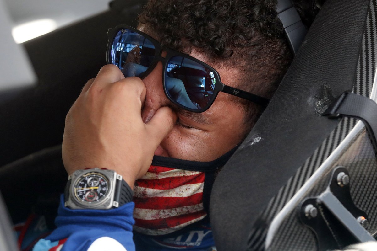 An act of solidarity out of NASCAR: Crews and drivers push Bubba Wallace’s car to the front of the field before today’s race. Wallace is the only Black driver in the sport. (AP/John Bazemore)Let’s run through the events leading up to this emotional moment: