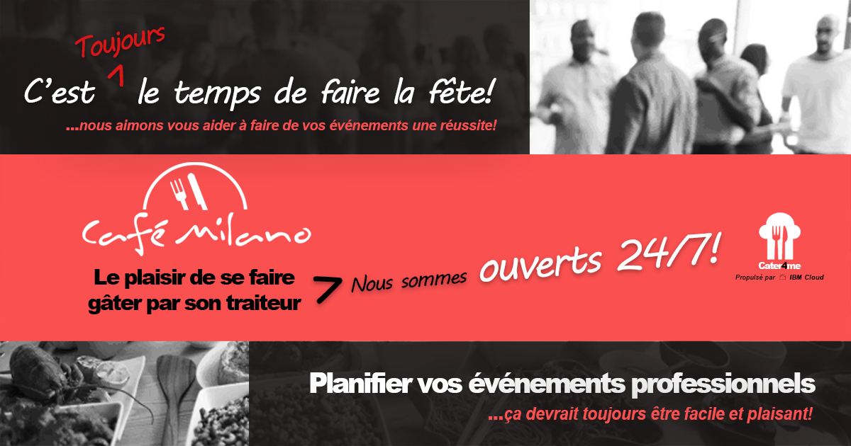 CafeMilano1's tweet photo. Ça y est! Notre service de traiteur est maintenant disponible à https://t.co/of2CjbbTdL. Contactez-nous si vous avez des questions!
-
We're live! Our Catering Experience is now available at https://t.co/of2CjbbTdL. Contact us if you have any questions! https://t.co/aWKQadCodh