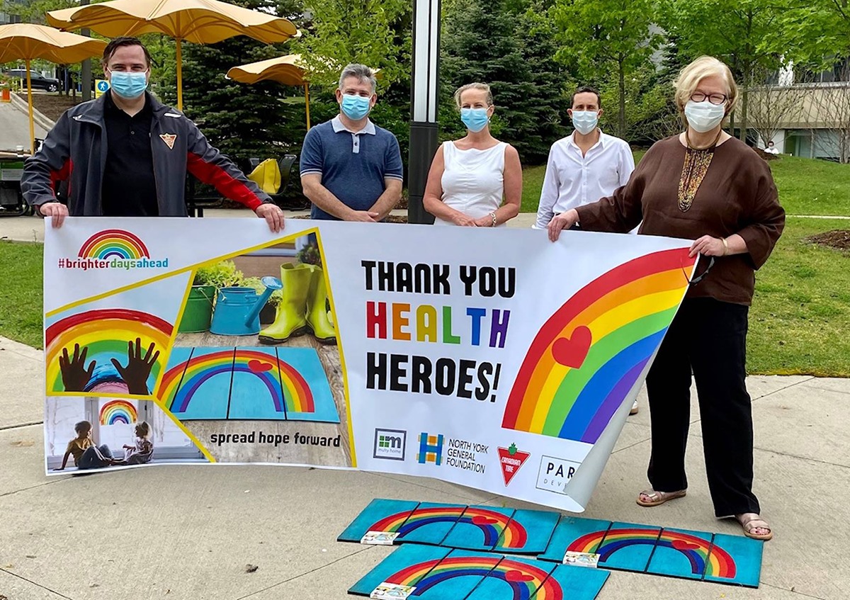 CanadianTire's tweet photo. ...selling #BrighterDaysAhead doormats to the public. All proceeds will be going to @NYGHFoundation COVID-19 Emergency Response Fund, which was established to support the hospital's ability to address emerging critical needs. #BrighterDaysAhead https://t.co/xzukTuEhJN