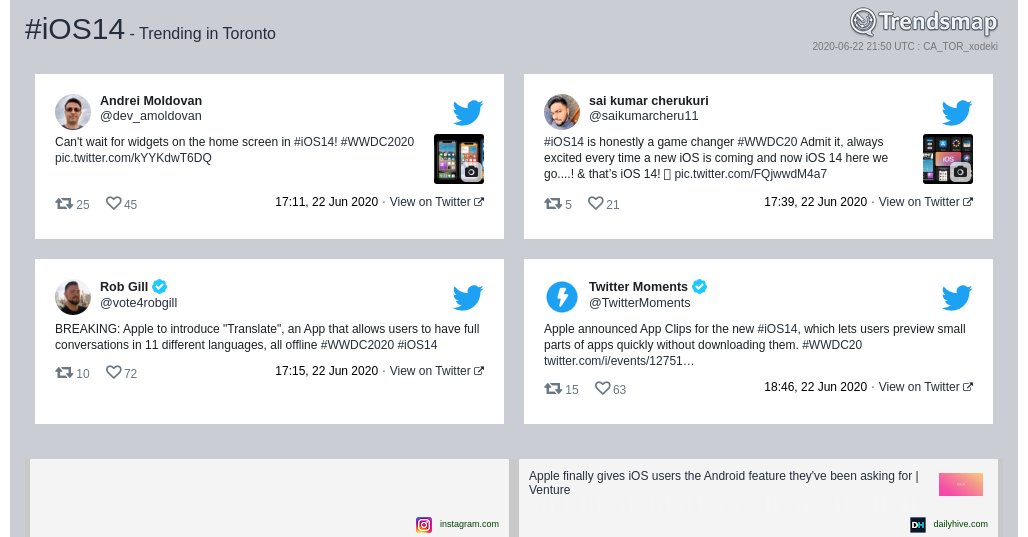 TrendsToronto's tweet photo. #ios14 is now trending in #Toronto

https://t.co/Ey2anYrJ9p https://t.co/QDNKNodc4P