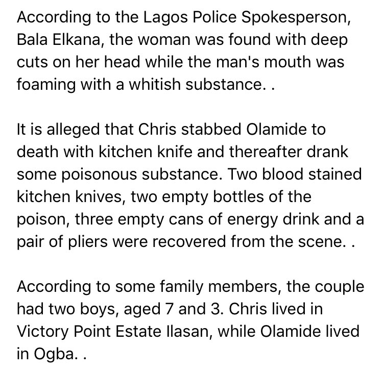 Postsubman's tweet photo. - Man commits s*ic*de after stabbing her fiancé to d*ath in Lagos. https://t.co/KODkQAvIKt