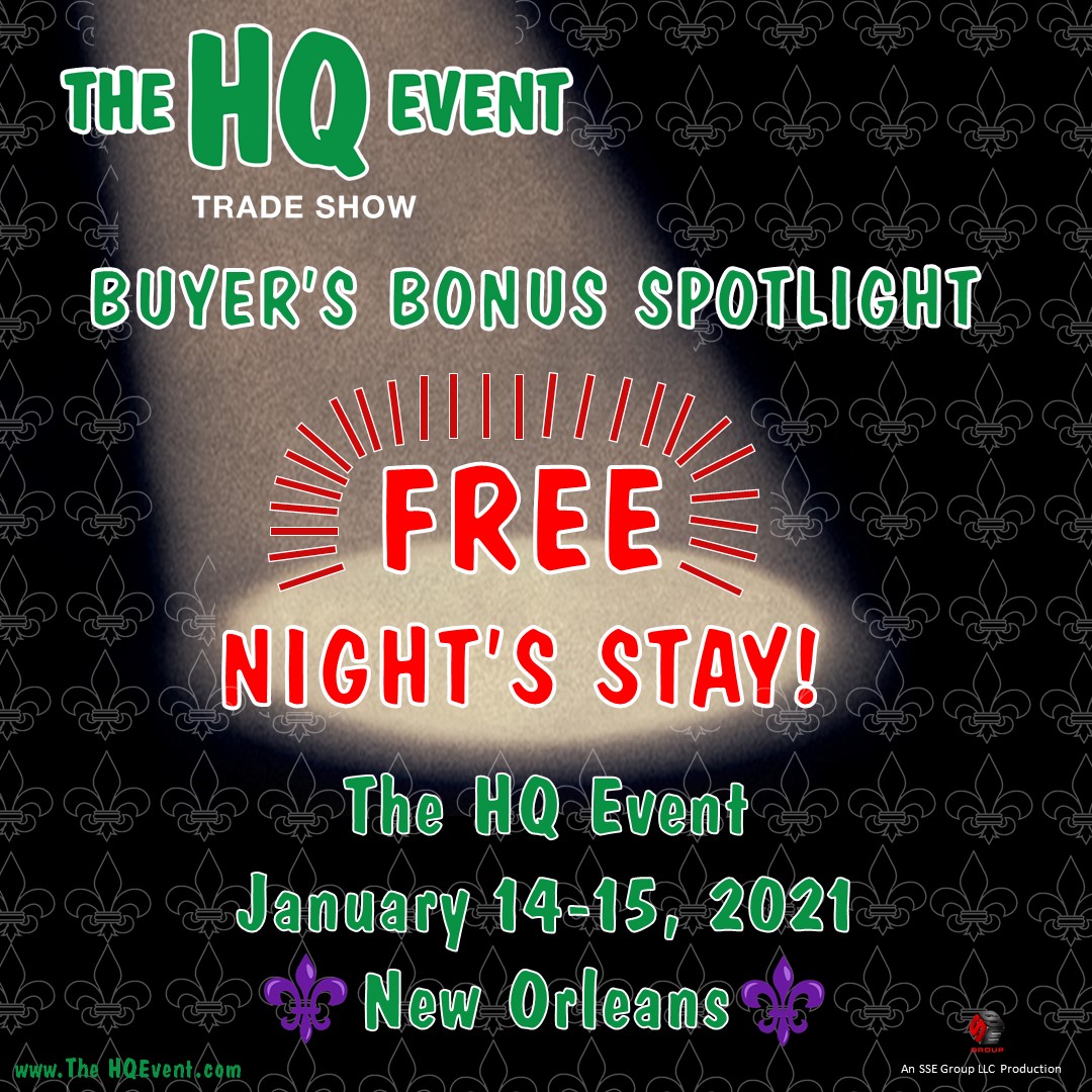 HQMagazine4U's tweet photo. BUYERS Free night in a #NOLA hotel room (limits apply) Contact us at thehqevent@ssegroupllc.com/877-220-9502. You must act fast! We’ll see you at the Most High Tech trade show for the Counterculture Industries in the Big Easy January 14-15-2021! #smokeshop #vape #cbd #tradeshow https://t.co/u8ja4EMdEQ