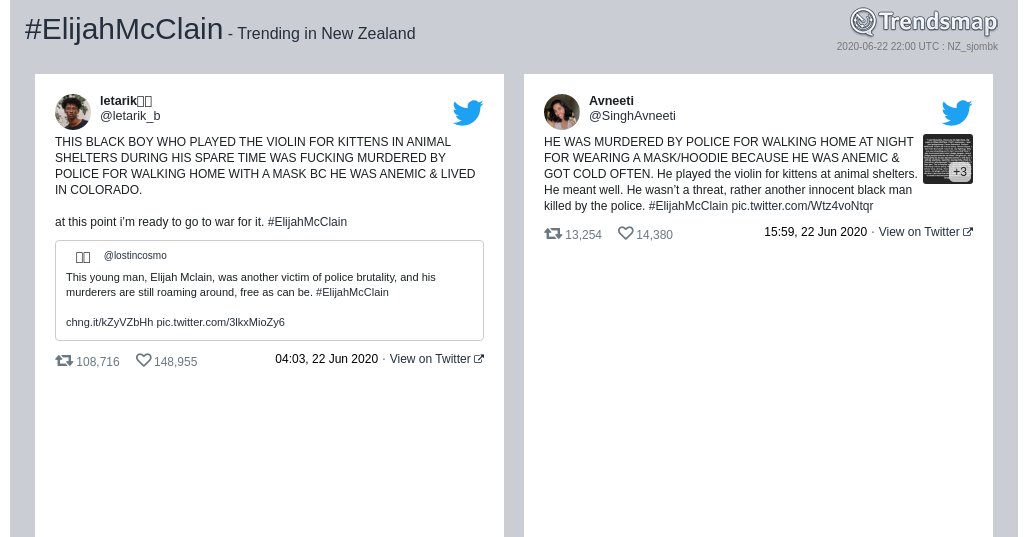 #elijahmcclain is now trending in New Zealand

trendsmap.com/r/NZ_sjombk
