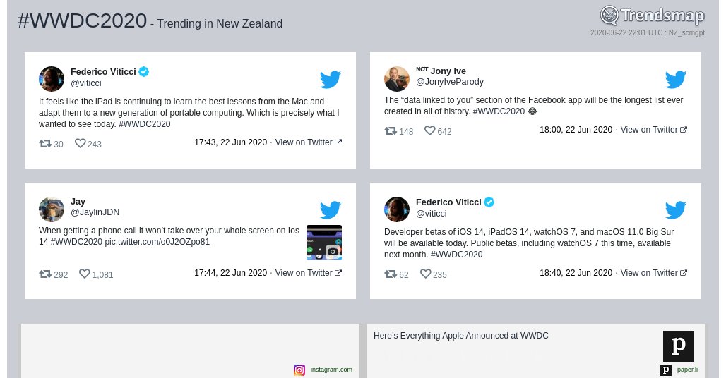 #wwdc2020 is now trending in New Zealand

trendsmap.com/r/NZ_scmgpt