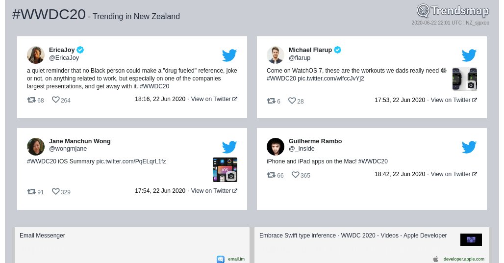 #wwdc20 is now trending in New Zealand

trendsmap.com/r/NZ_sjpxoo