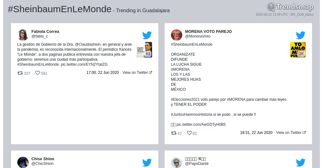 TrendsGDL's tweet photo. #sheinbaumenlemonde es ahora una tendencia en #Guadalajara

https://t.co/2KjH7sMjBS https://t.co/bg2OVmQrEx