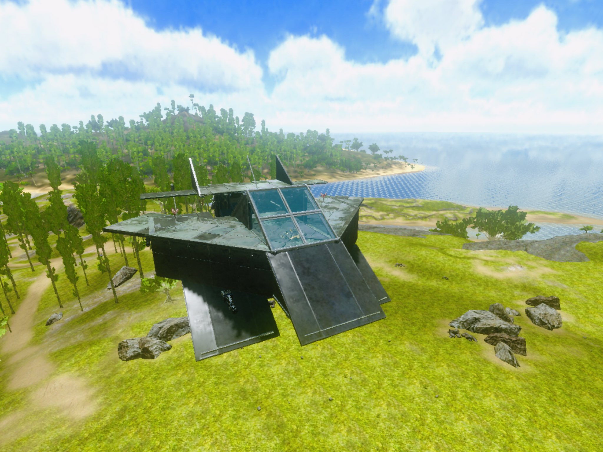 けめ Ark Mobile 無駄建築シリーズno 014 空中戦 出動 戦闘機アークマスター 笑 Pvp でお馴染みの空中タレットのテクニックで建築しました 柱1本分しかサポートを受けられないので 広さを出せない中で可能な限り戦闘機っぽく 空中建築で土台を