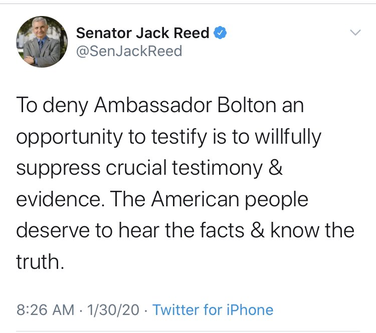 And ditto for  @SenJackReed. Apparently Bolton’s “judgement” is no longer a concern.