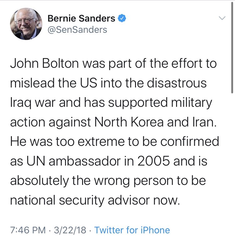 Getting through all of the Democrats who thought Bolton was a terrible liar with terrible judgement who have dropped that consideration would take ages.