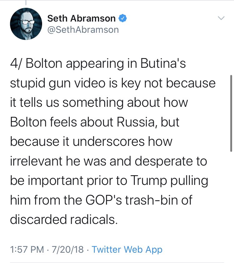 Obligatory  @SethAbramson mention. Somehow Bolton’s desire to be relevant is totally divorced from his credibility as an eye witness.