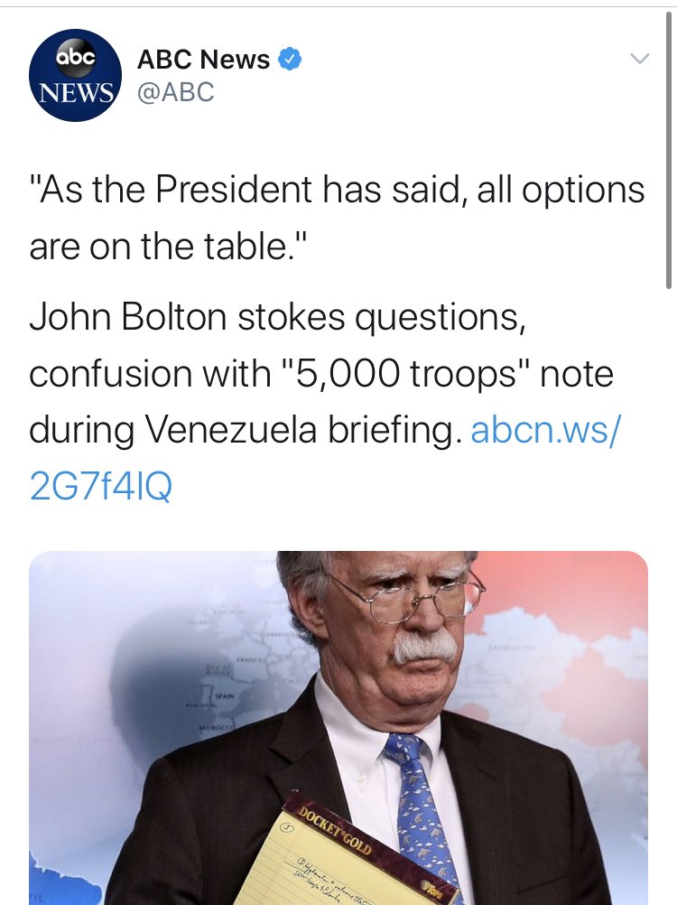 And of course, the media piled on. Here’s  @abcnews, whose conspiracies have shifted from negative about Bolton (remember this?) to based on his unconfirmed reports to drive a PR campaign.