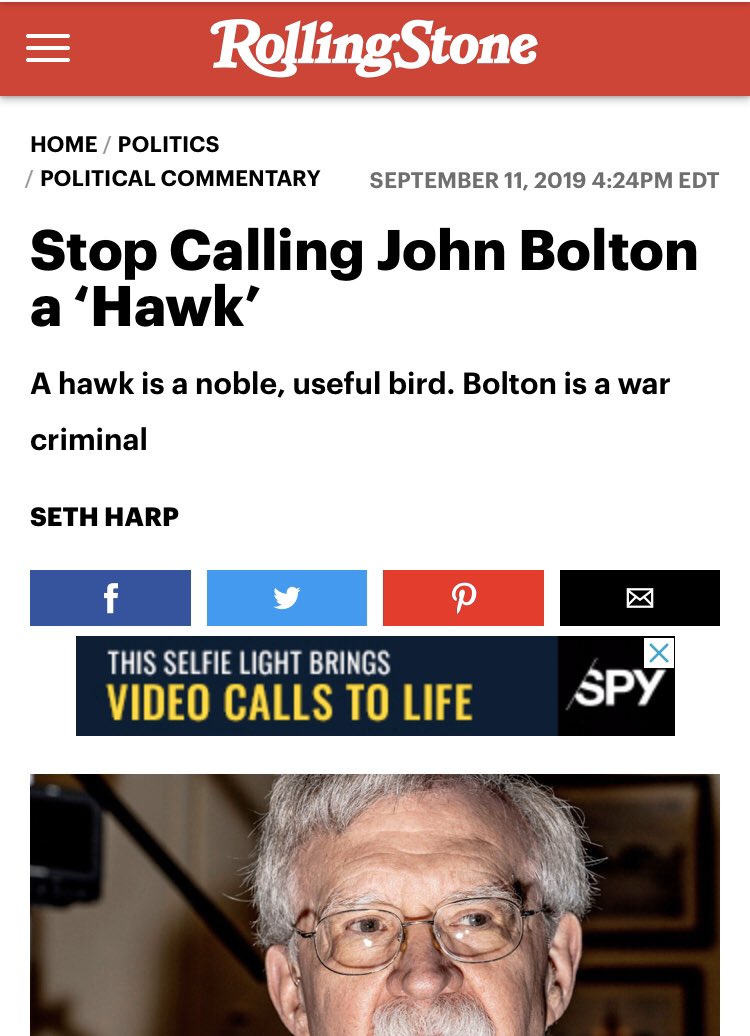 Curious how  @RollingStone left out “war criminal” from their more recent reporting.