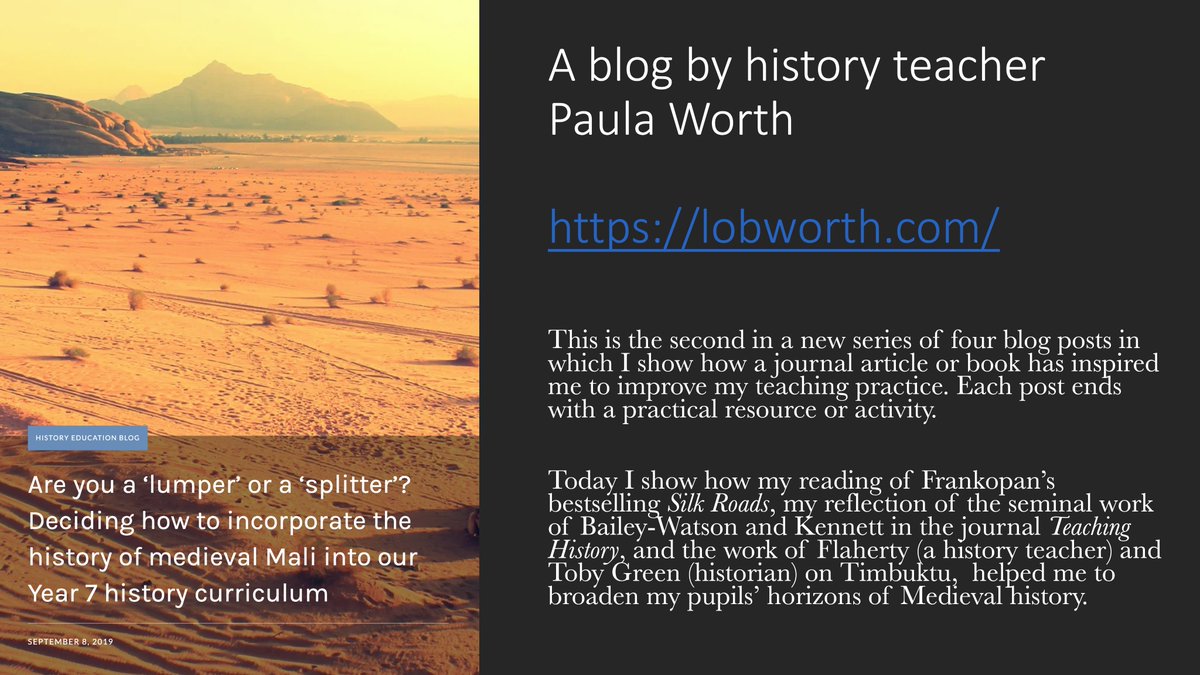 Final example. More medieval Africa. And who else but  @PaulaLoboWorth and her amazing blog. What I can say? Well nothing. So I just let Paula's blog speak.I can't think of a better way to show the careful wrestling process a history teacher goes thro in wording enquiry questions.
