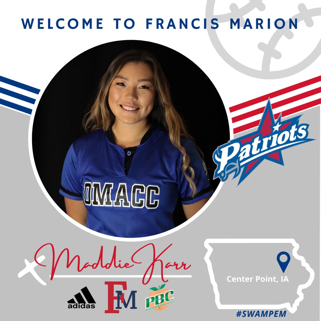 fmu_softball's tweet photo. The Patriots Softball Team is excited to welcome Maddie Karr for the 2021 season. In the shortened 2020 season the All-Region outfielder hit 7 home runs in just 9 games. Welcome to the family and Francis Marion University @madelynkar! #SwampEm https://t.co/HgP8M17RuC