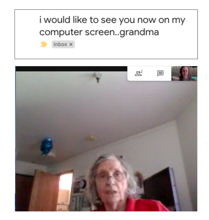 MarlaBeil's tweet photo. When Grams emails asking to see you on her computer screen, you set up a #GoogleMeet to video chat! #TechieGrandma #ThanksTechnology 👵🏻💻♥️ https://t.co/Hj3Z0wTjaQ