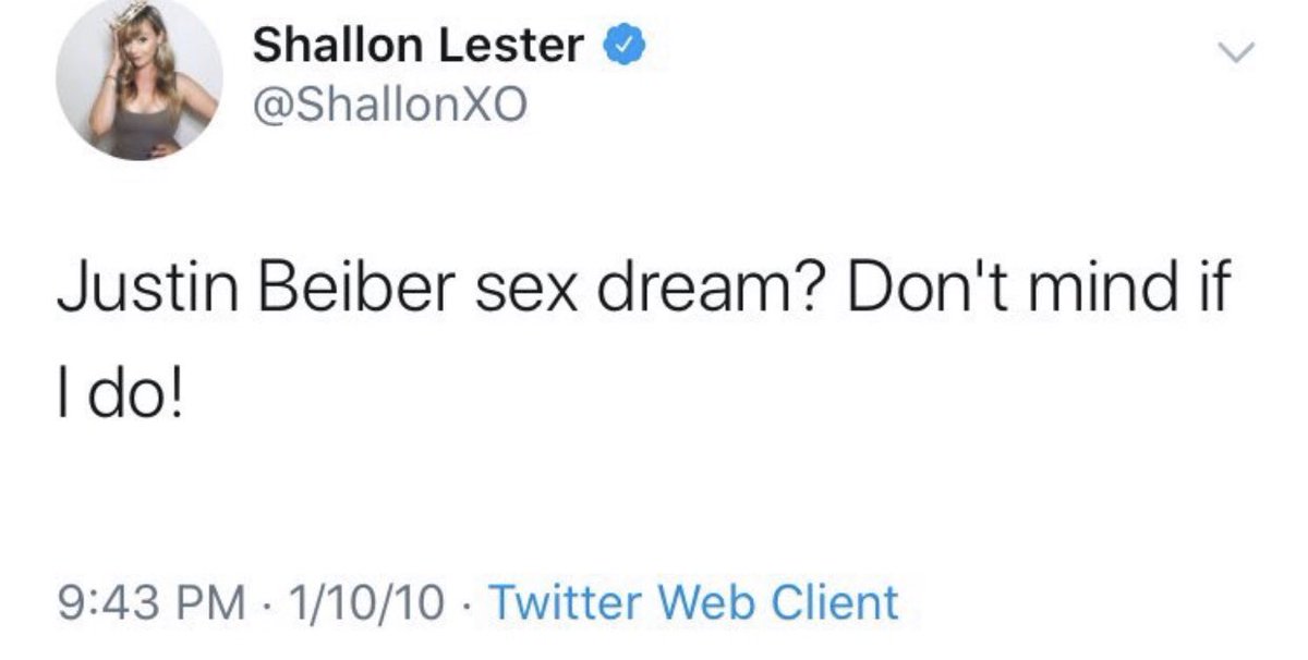 Shallon Lester, magazine writer and a youtuber posted about having a sex dream about Justin back in 2010. He was then 16 (SIXTEEN) and she was 25. In the other screenshot he was 19 but it's still creepy to publicly post about wanting to have sex with someone idk