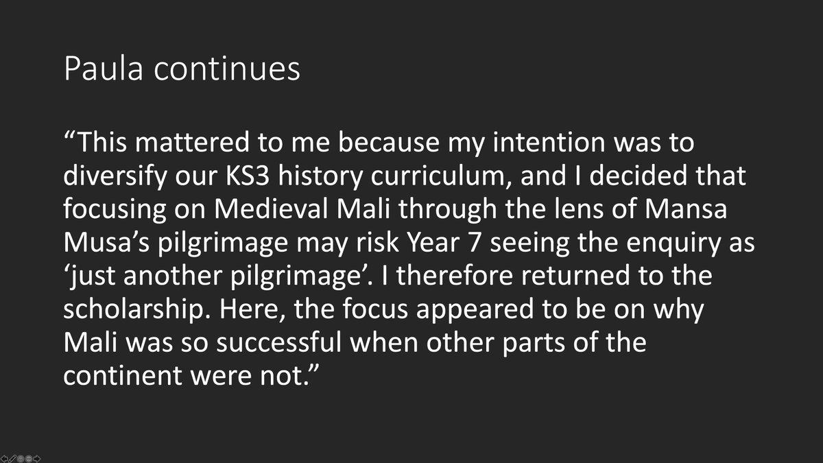 What matters for my focus on how curriculum & teacher development interact is the way  @PaulaLoboWorth refused to give in to the impulse to go with most obvious, the easiest, the most Y7-friendly enquiry Q. No, she dragged herself away from it. Her blog details how. Some extracts: