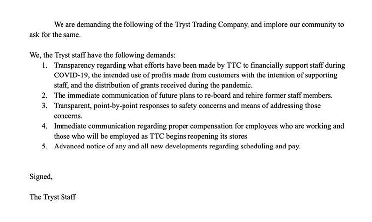 theliteralmood's tweet photo. A letter from Tryst DC staff (please share) https://t.co/dDlQuixpzU