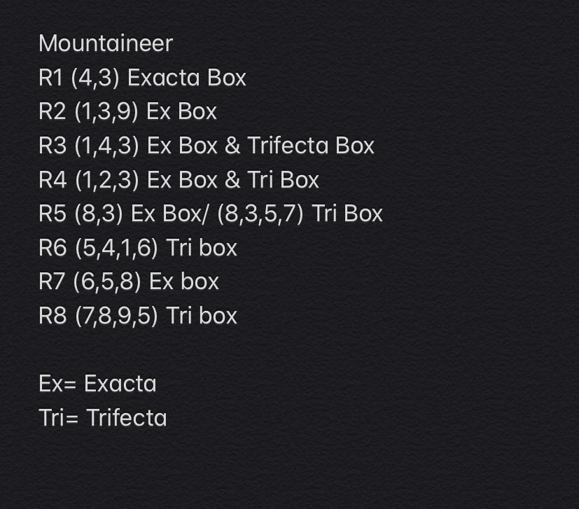 TheBulletPicks's tweet photo. Mountaineer FREE Picks!✅
Good Luck Everyone⭐️
#TheBulletPicks #WorkingForTips
#Mountaineer #HorseRacing
The Bullet invites you to join TwinSpires, enjoy $10 FREE after your first bet. https://t.co/bQPEZFsr22 https://t.co/JHgWQ1N4nm
