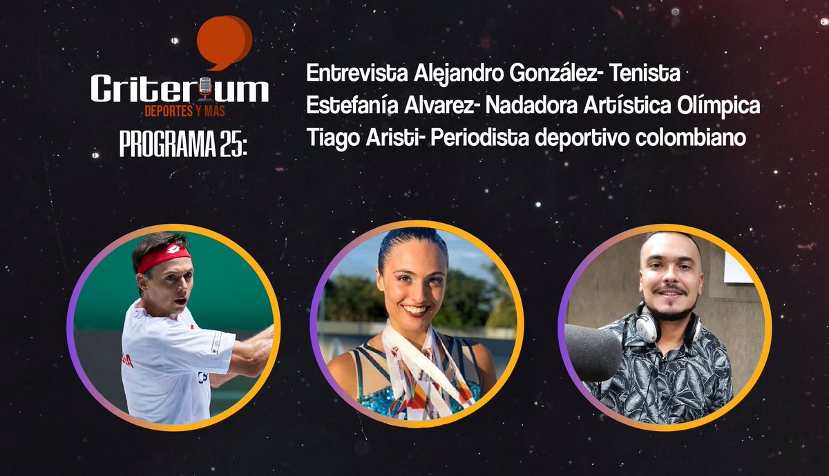 CriteriumDep's tweet photo. #Programa25: Hoy con el tenista @AleGonzalezpro 🎾, @estefanialzp 🏊♀️🌊🥇 y @tiagoaristi (🎙️⚽).
8:00 PM: #FacebookLive 📲🔽 https://t.co/BzKHKzDg58
#Team: @NataliaCRuiz #Cali
@CarlosPoloOK #Barranquilla
@0gafitas #Cali
@laurabasto1225 #Bucaramanga
@JuanPQuintero1 #Cali https://t.co/BmblaGCKYf