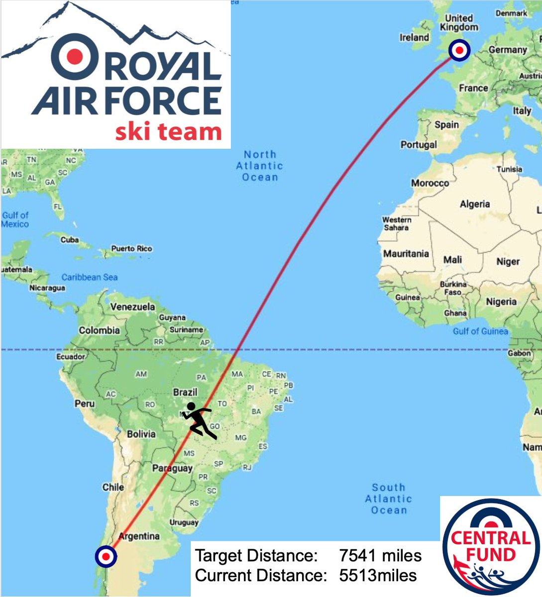 Week 5 of #chilechallenge and the miles are still climbing
We are still over Brazil working our way towards Chile
Did you know Brazil is the only country in South America that speaks Portuguese
Please donate at our Just Giving page to support the <a href="/RAFCentralFund/">RAFCentralFund</a>