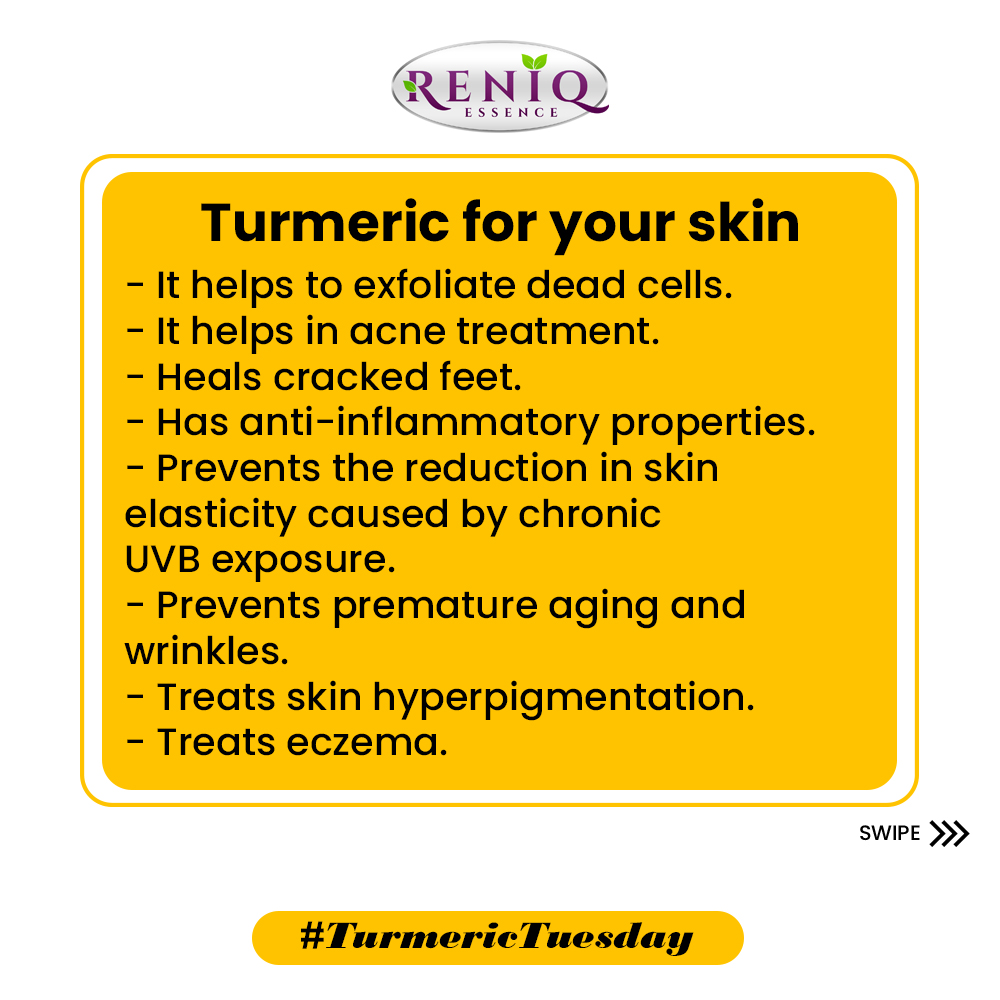 ReniqEssence's tweet photo. #TurmericTuesday
Turmeric your skin
- It helps to exfoliate dead cells.
- It helps in acne treatment.
- It heals cracked feet.
#ReniqEssence #organicskincare #turmeric #skincare #glow #blacksoap #scrub #bodyscrub #acne https://t.co/vzHMxzZSzJ