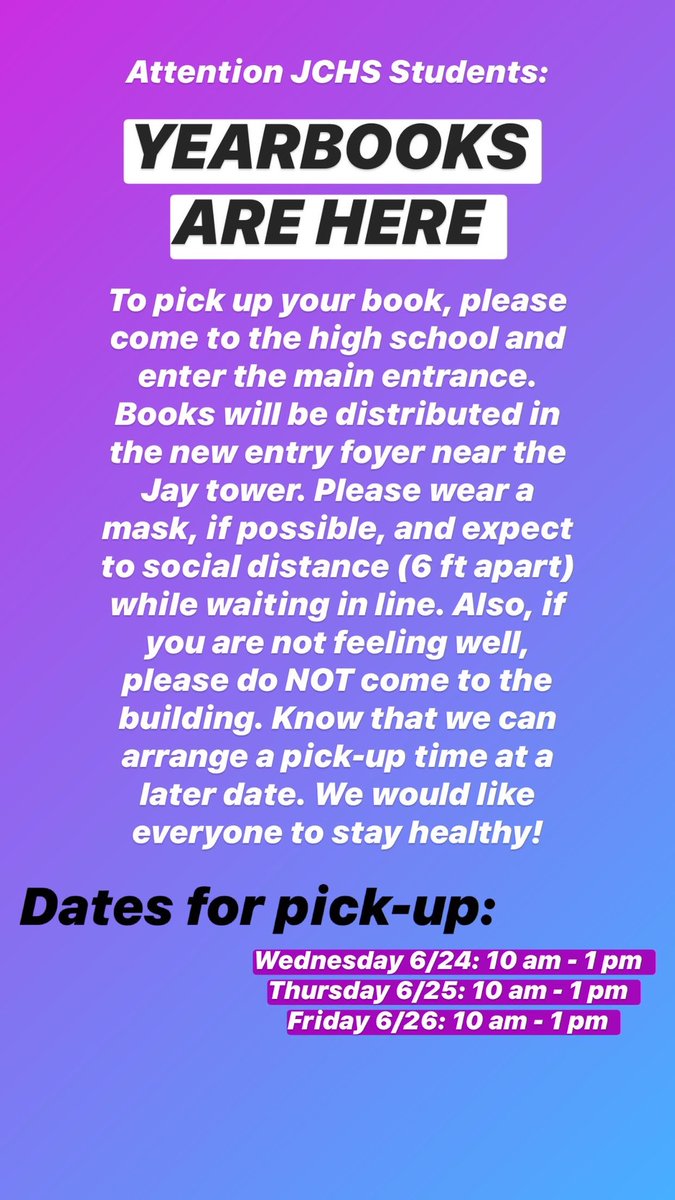 YearbookJCHS's tweet photo. NEWS ON YEARBOOKS!! PLEASE READ AND SHARE!!! https://t.co/3TM5BJJryZ