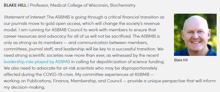 BLAKE HILL ( @Blake_Hill_Lab) | Professor, Medical College of Wisconsin, Biochemistry ( @MedicalCollege)Statement of interest:  https://www.asbmb.org/membership/election/blake-hill  #ASBMBElections (4/7)