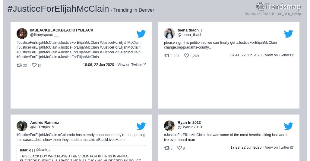 TrendsDenver's tweet photo. #justiceforelijahmcclain is now trending in #Denver

https://t.co/QPinsFSPvn https://t.co/2v2GBGfypx