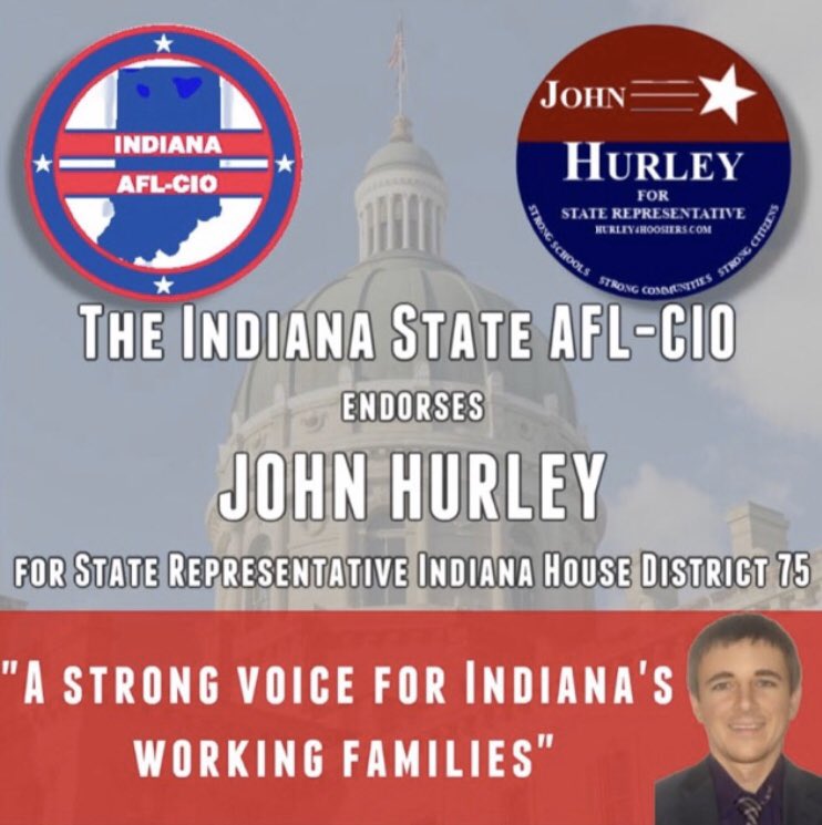 Hurley4Hoosiers's tweet photo. Endorsement Alert! Honored to receive the endorsement of @INAFLCIO representing workers across Indiana. https://t.co/e8vUcwng0M