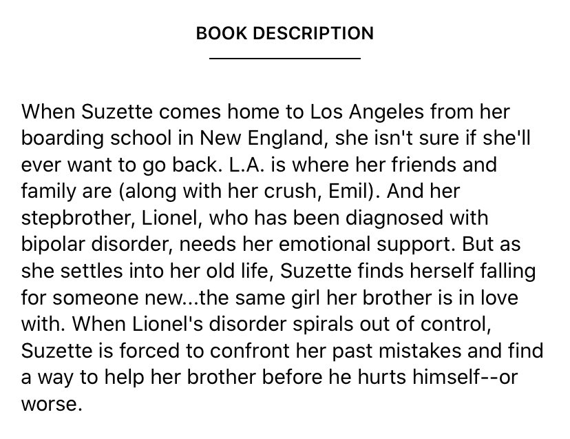 little and lion by brandy colbert!! suzette comes home to los angeles and ends up falling in love with the same girl her brother is in love with... deals with family, mental health, exploration of sexuality, etc